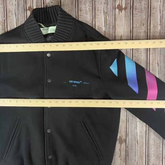 Off-White wool blend varisity jacket size Medium color black multi - Picture 4 of 10